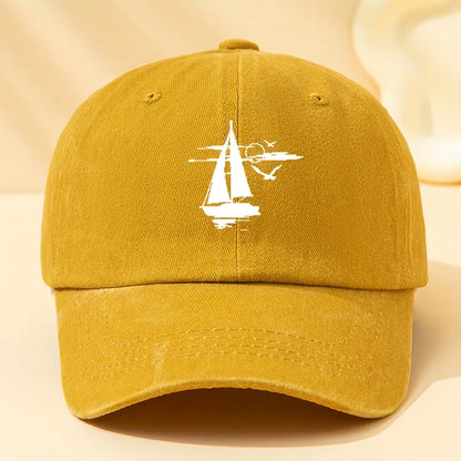 Sailing Printed Retro Washed Baseball Cap with Soft fabric Suitable for Outdoor Camping, Cycling, and Casual Street Wear