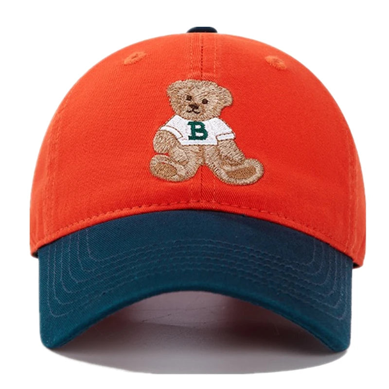 Unisex Cotton Baseball Cap With Lovely Bear Embroidery Outdoor Sports Dad