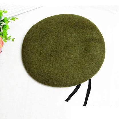 Unisex Wool Beret Hat Army Green Adjustable Spring Autumn