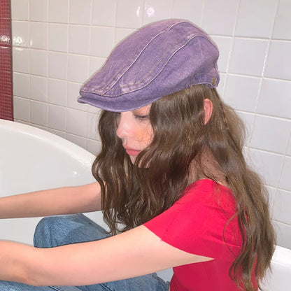 High-Quality Dream Purple Washed Denim Berets