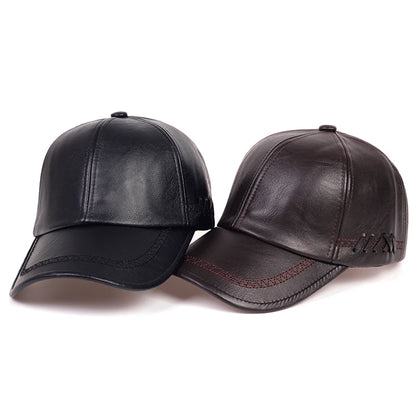 Fashion Solid Winter Leather Baseball Cap Men Autumn Warm Black Caps