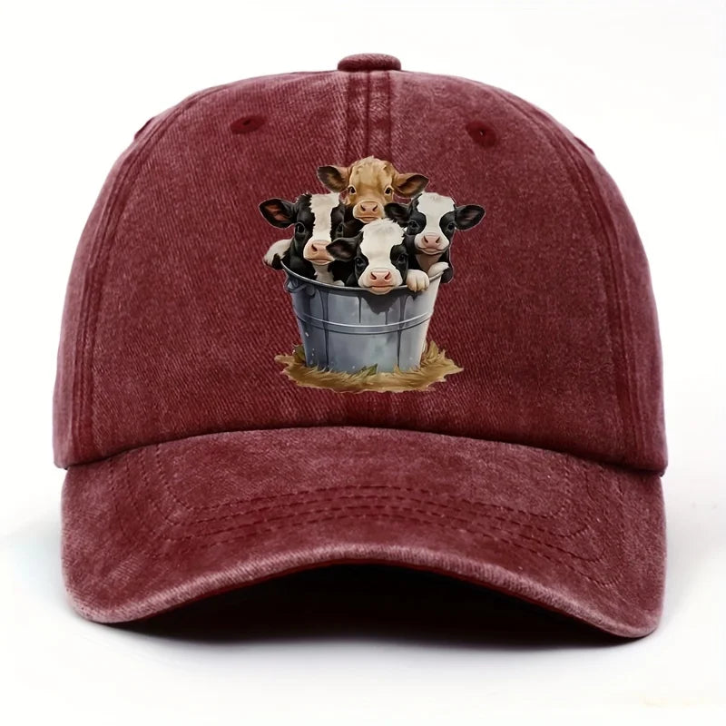 Cute Cow Print Baseball Cap with Brim for Men and Women