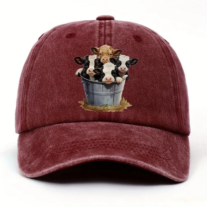 Cute Cow Print Baseball Cap with Brim for Men and Women