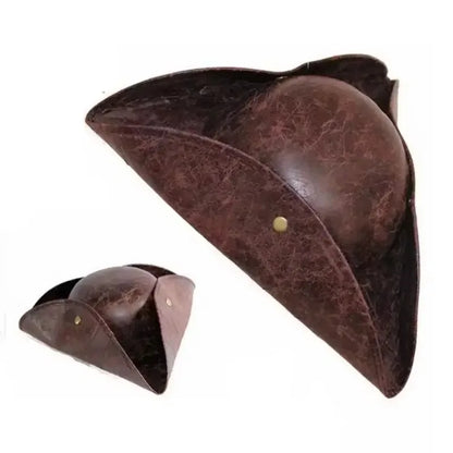 Faux Leather Pirate Hat Brown Captain Hat Vintage Button Masquerade Party Cosplay