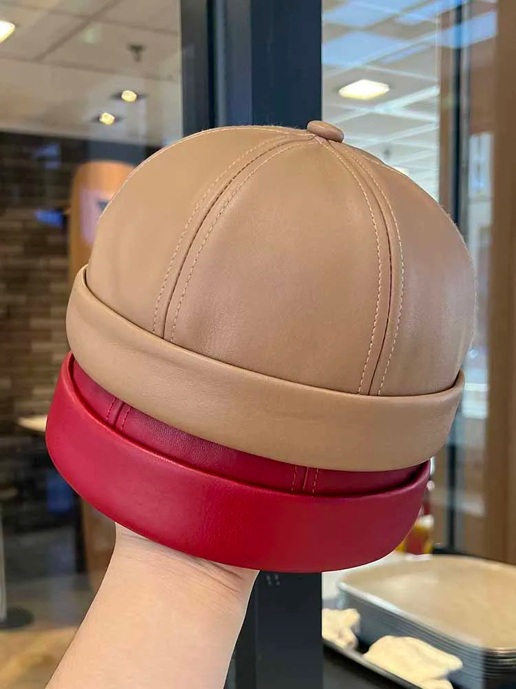 Spring And Summer Vintage Leather Landlord Hat With Adjustable Hip Hop