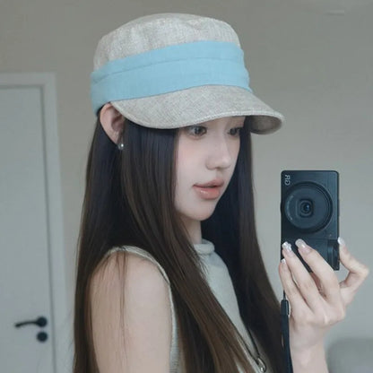 Retro Pleated Imitation Linen Flat Top Equestrian Hat Women's