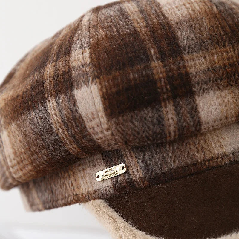 Vintage Plaid Octagonal Beret Women Autumn Winter Hats