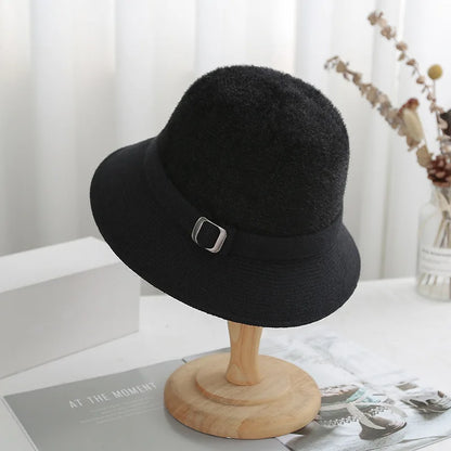 Women Knitted Bucket Hat Autumn Winter Solid Color