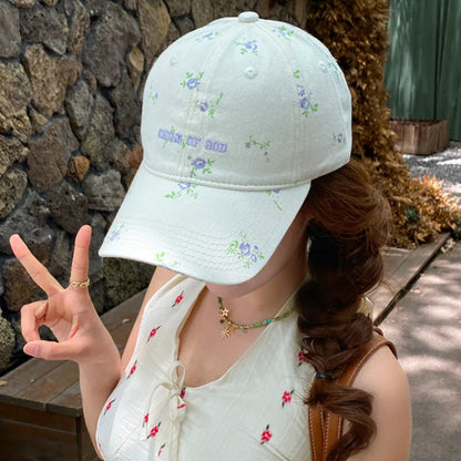 New Pastoral Style Floral Duckbill Cap Girls