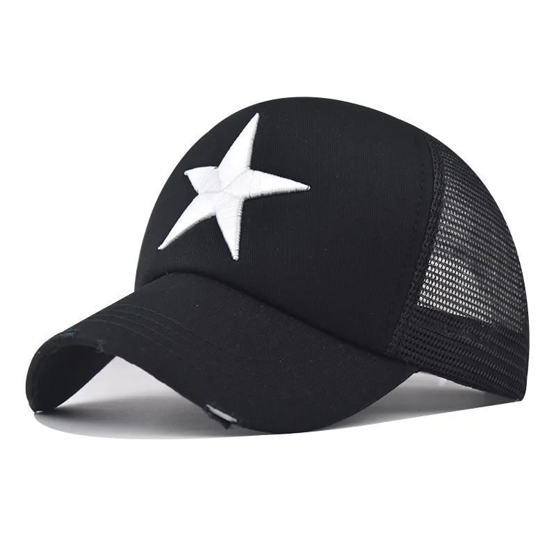 Unisex Mesh Cap Casual Plain Embroidery Five-Star Cotton Baseball Cap Summer for Women And Men