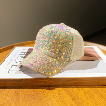 New Four Seasons Mesh Sequined Hat Female Breathable Sun Visor