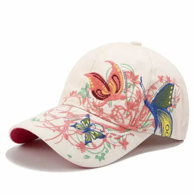 Sparkling Butterfly Embroidered Baseball Caps