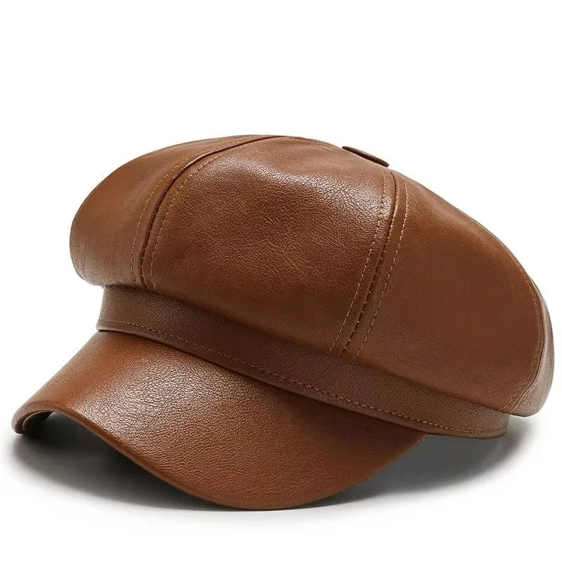 Autumn And Winter Leather Octagonal Hat Women's