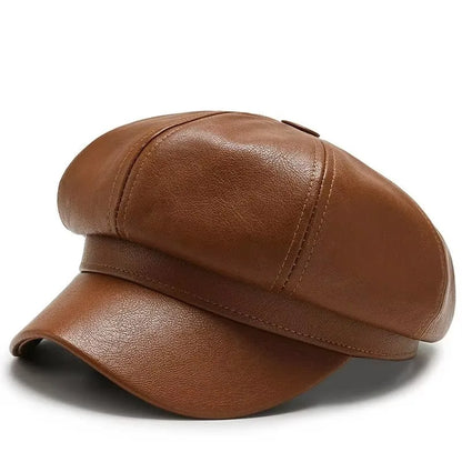Autumn And Winter Leather Octagonal Hat Women's