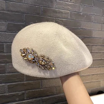 Autumn And Winter New Water Diamond Knitted Duck Tongue Hat