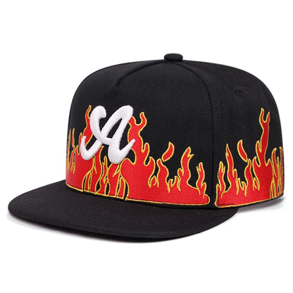 Personalized Creative Flat Edge Hat A Letter Flame Embroidered Snapback Hat Outdoor Daily Leisure Decoration HipHop Hat