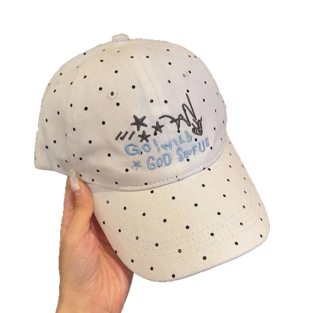 Outdoor Travel Polka Dot Letter Embroidery Baseball Cap Wide Brim Shows a Small Face Versatile Sports Deep Top Cap