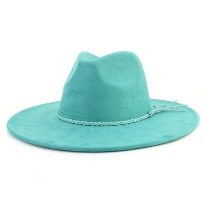Malachite Green Suede Hat Wide Brim Fedora Hat Men Women Autumn Winter