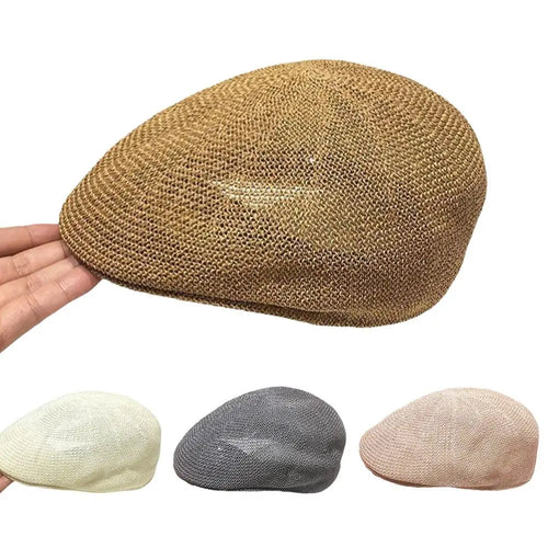 Retro Style Solid Color Straw Hat Adjustable Sun Protection Beach Hat