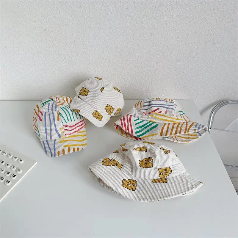 Spring Autumn Boy Children Corduroy Colorful Striped Baseball Cap