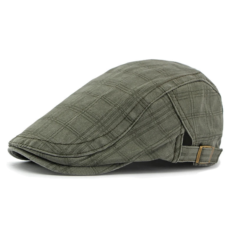 Casual Plaid Flat Peaked Caps For Men Solid Color Berets Hat