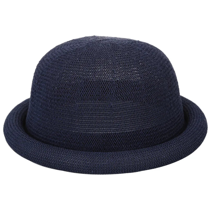 Women Straw Hat Spring Summer New Roll Brim Round Top Korean Style