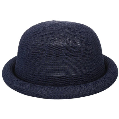 Women Straw Hat Spring Summer New Roll Brim Round Top