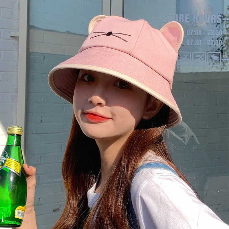 Korean Cartoon Cat Ears Women Bucket Hat Spring Summer