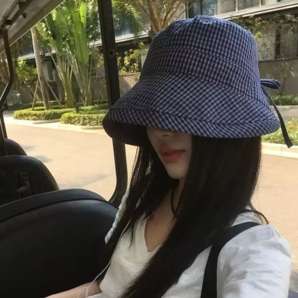 Korean Summer Plaid Bucket Cap