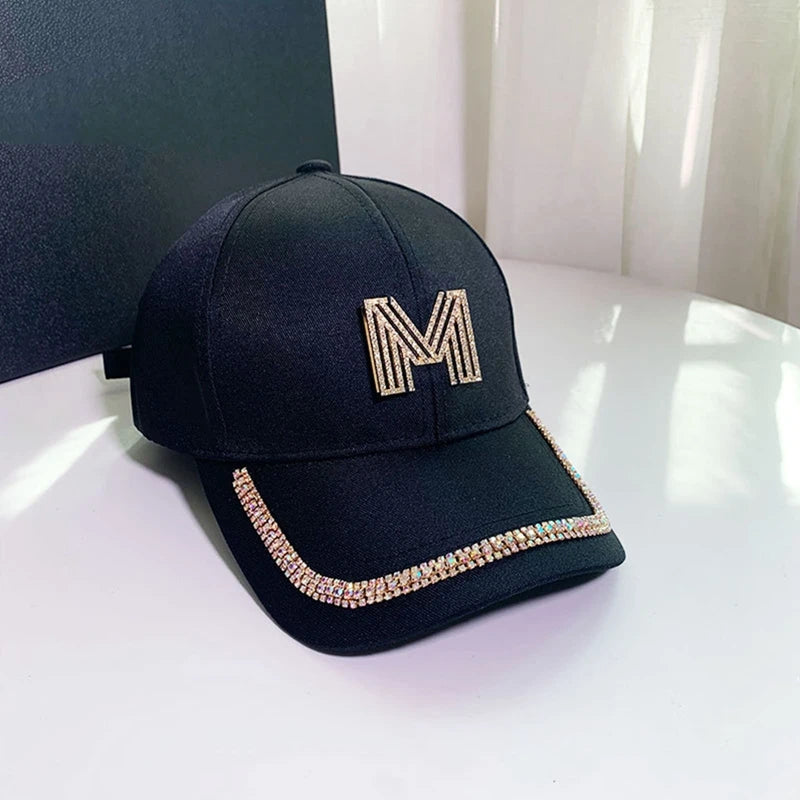 Women Baseball Caps Letter M&D Rhinestones Adjustable Casual Caps Outdoor Sports Style Sun Hat