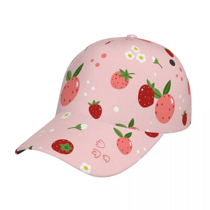 Strawberry Pattern Baseball Cap Adjustable Polyester Snapback Hat