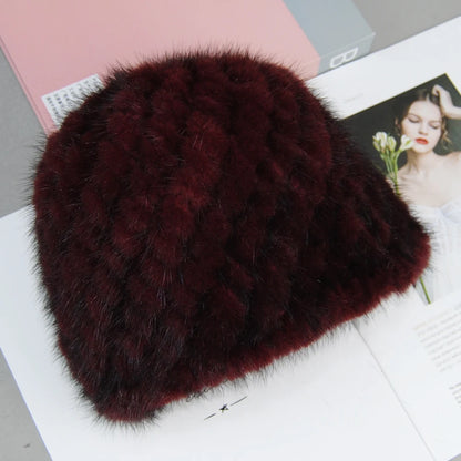 2026 New Style Fashion Genuine Real Natural Women's Knitted Mink Fur Hat