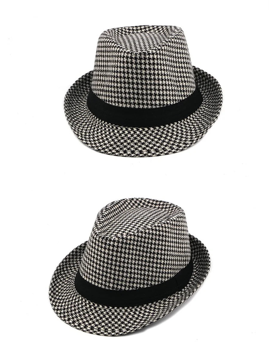 New Vintage Checked Top Hat Men's Middle-Aged And Elderly Woolen Gentleman's Hat