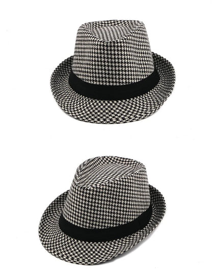 New Vintage Checked Top Hat Men's Middle-Aged And Elderly Woolen Gentleman's Hat