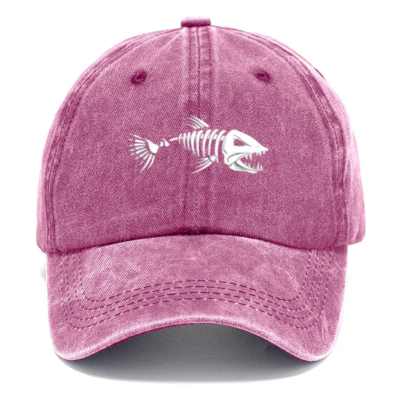 Customize Fish Bone Print Vintage Washed Cotton Baseball Cap