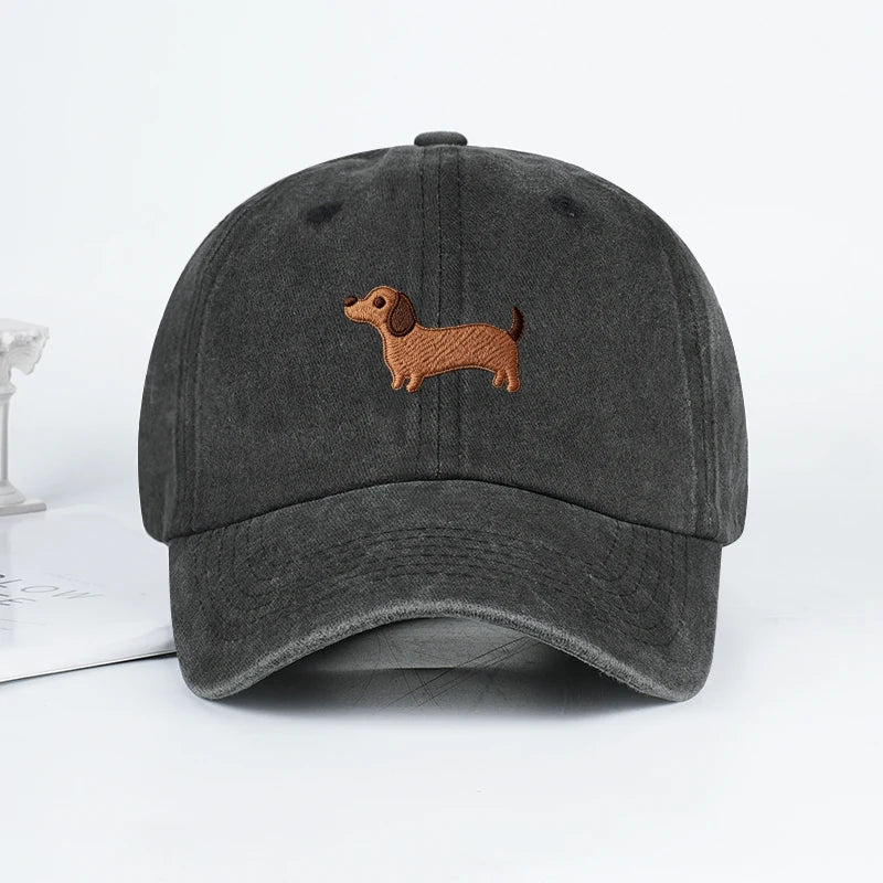 Multi Color Washed Dachshund Embroidered Baseball Cap Adjustable Casual Dad Hat Daily Wear Street Style