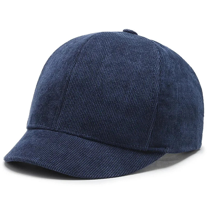 Men's Short Brim Baseball Cap Casual Solid Corduroy Soft Top Cap