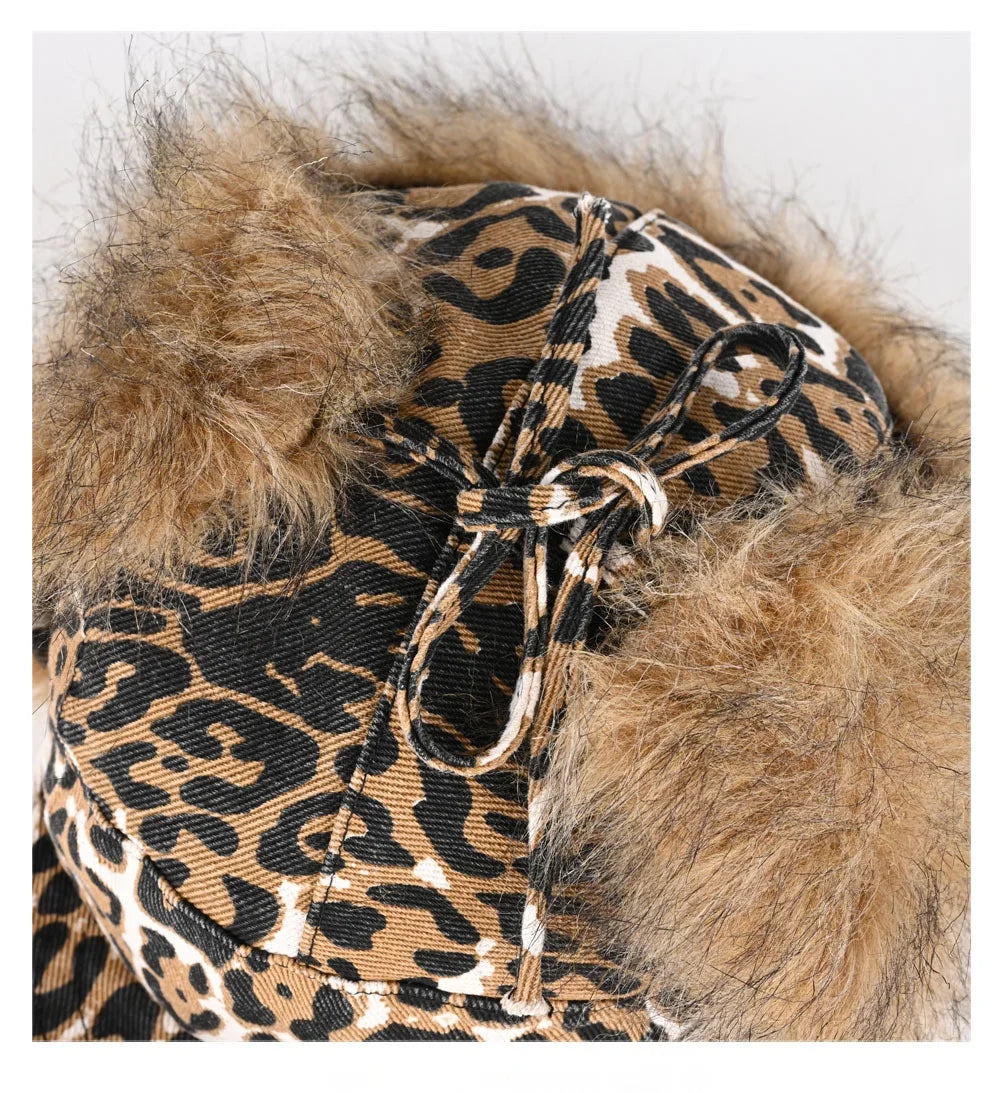 Leopard-Print Plush Duckbill Cap
