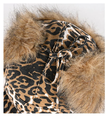 Leopard-Print Plush Duckbill Cap