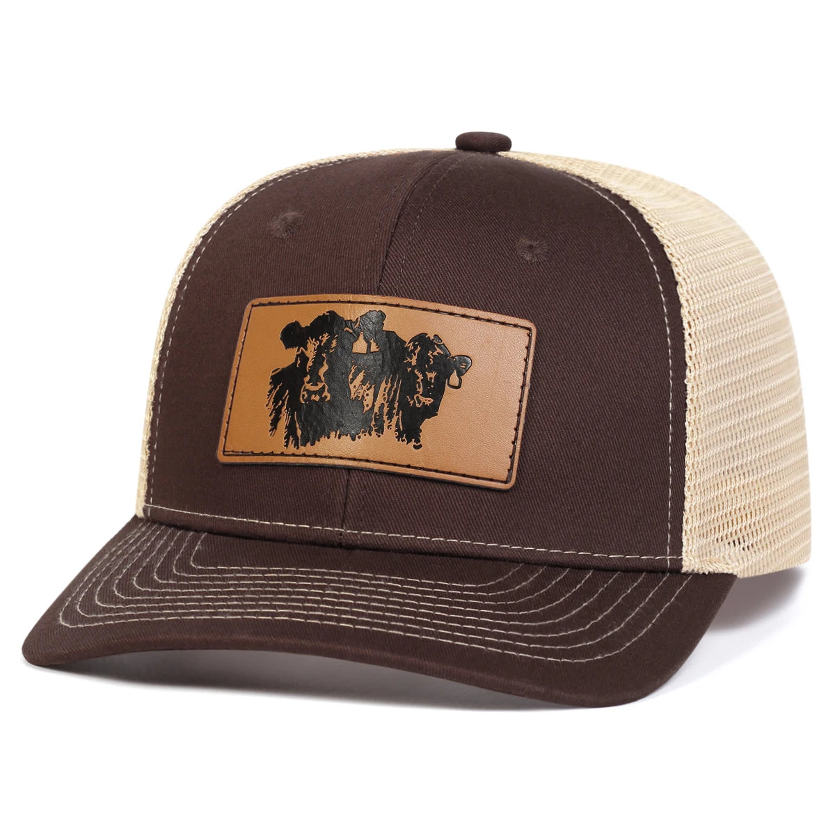 Unisex Brown Bull Head Leather Label Baseball Net Caps Spring and Summer