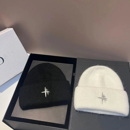 Women Luxury Rhinestone Logo Warm Wool Ear Hat