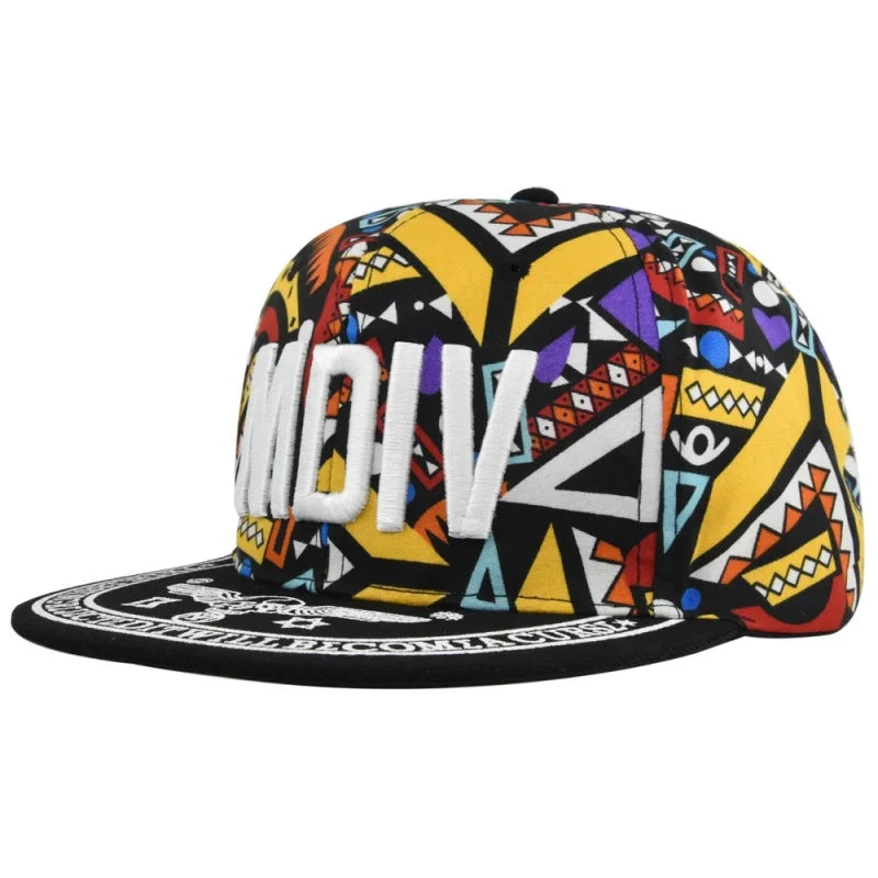 Unisex Colorful Geometric Print Snapback Cap Flat Brim Adjustable Hip Hop Street Baseball Hat Multi Colors Available
