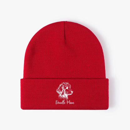 Doodle Mom Dog Knit Beanie Warm Cuffed Skull Cap Winter Slouchy Hat