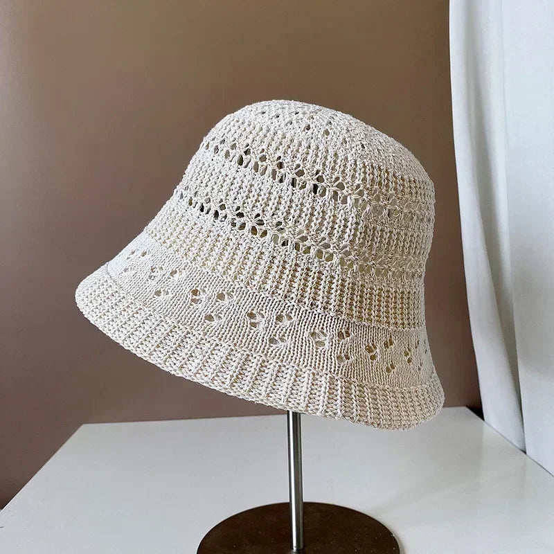 Women's Trendy Hollow Knit Bucket Hat - Breathable Summer Sun Cap