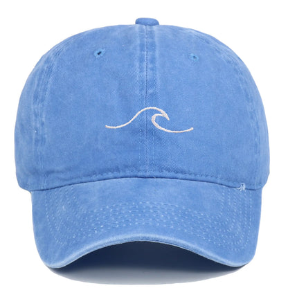Wave Pattern Embroidered Baseball Cap, Solid Color Washed Retro Hat, Men's and Women's