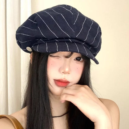 Harajuku Style Cotton And Linen Striped Berets