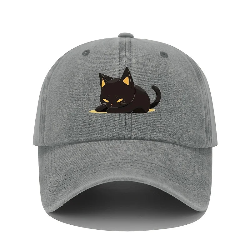 Retro Style Black Cat Printed Baseball Cap with  Suitable for All Seasons