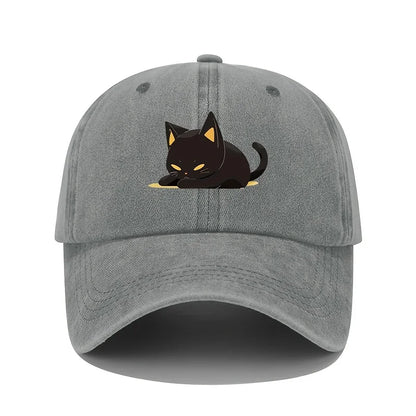 Retro Style Black Cat Printed Baseball Cap with  Suitable for All Seasons