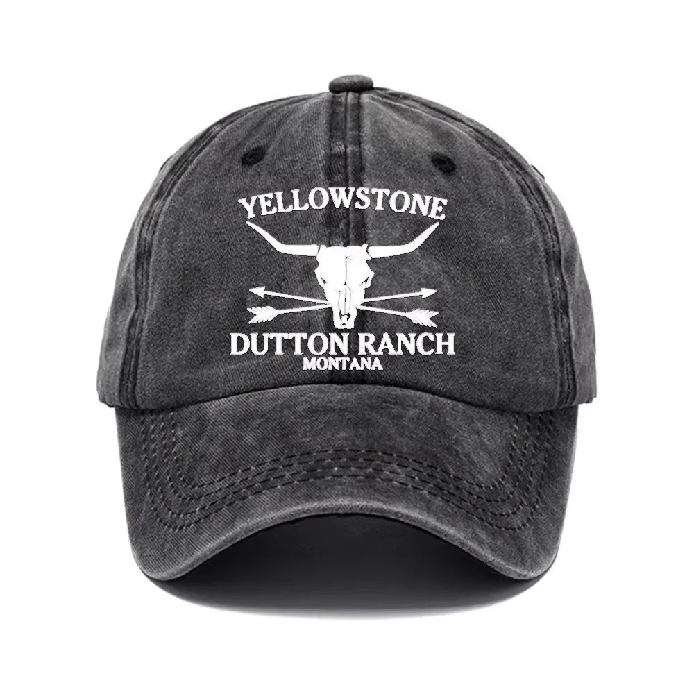 Vintage Washed Cotton Bull Skull Baseball Caps