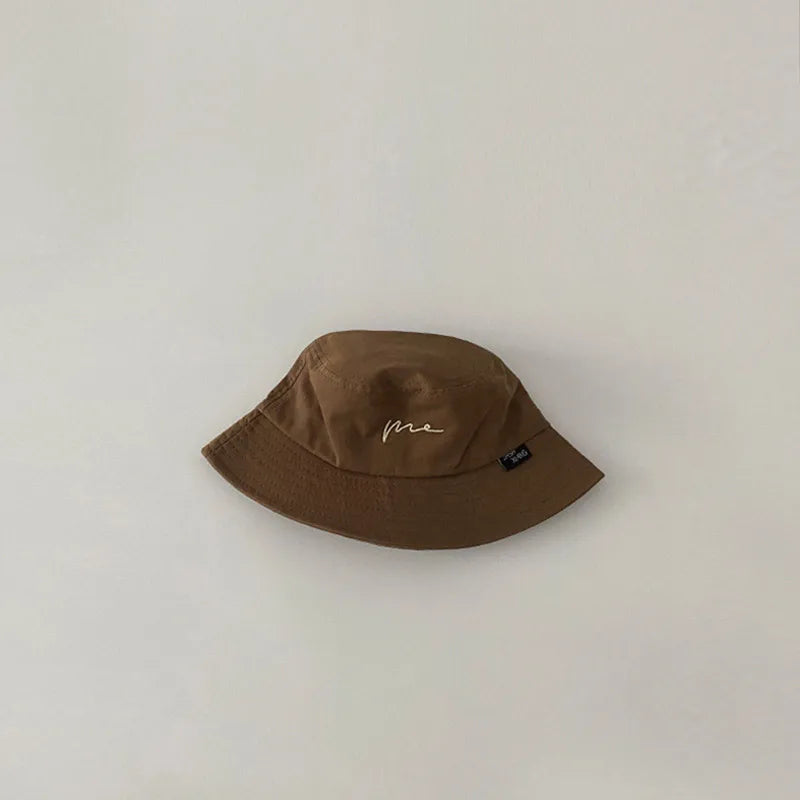 Embroidery Letter Fisherman Hat For Children Sunshade Bucket Cap Solid Cotton Kids Basin Caps 2-6 Year